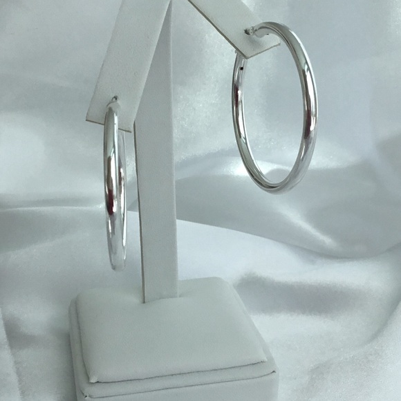 Sterling 3mm Round Tube Hoop Earrings - Picture 9 of 16